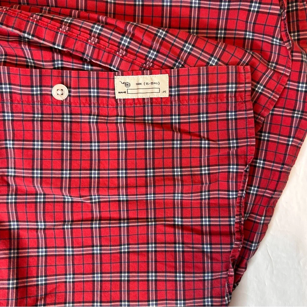 J. Crew Men’s Red White PlaidCasual Button Down Shirt 100% Cotton Size M-15-15.5